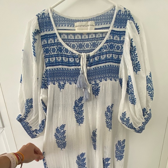 DAUGHTERS OF INDIA "Mishka" Blue & White Patterned Dress US SMALL - Picture 2 of 3